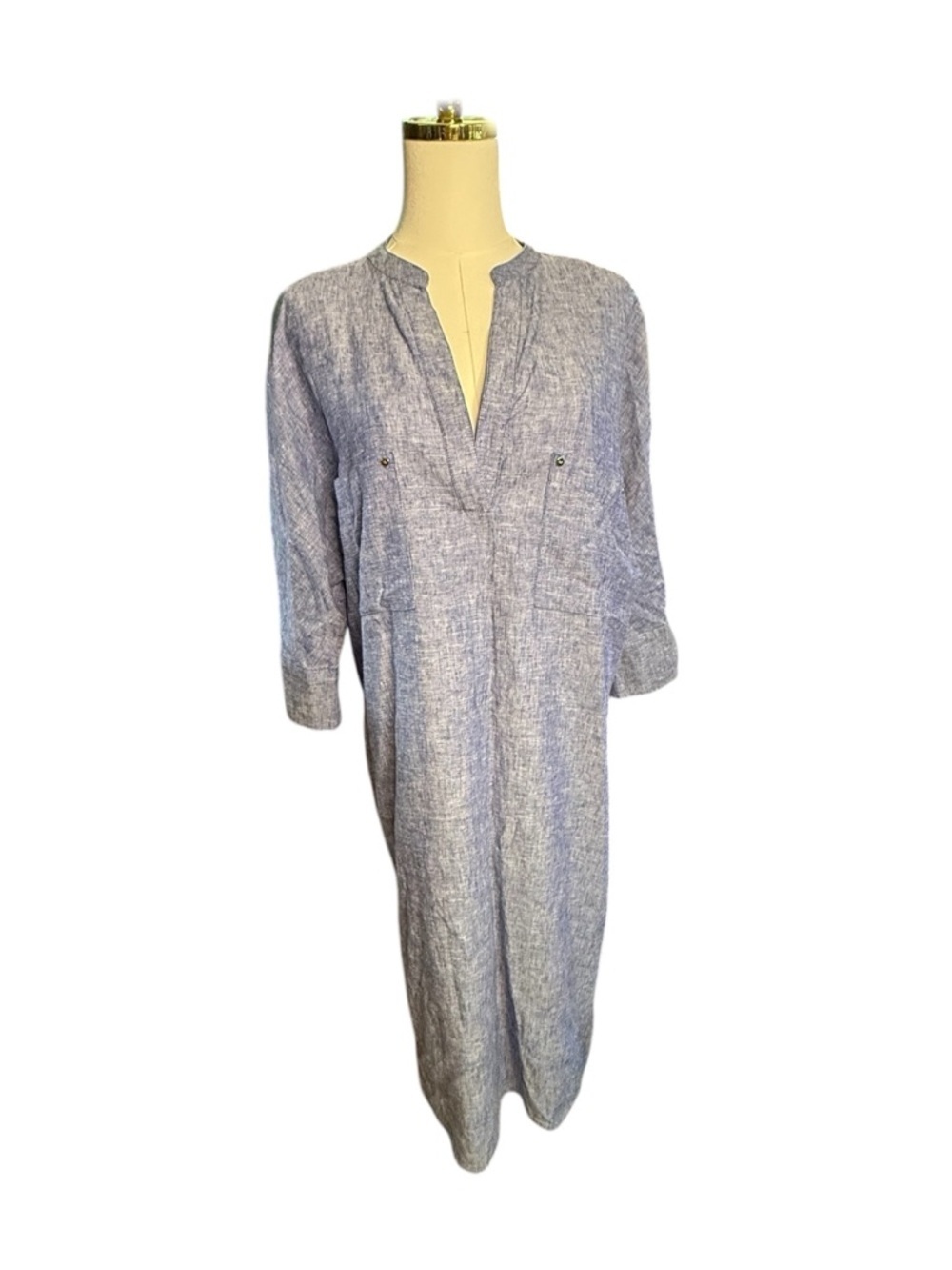 Anne Klein Light Heather Blue Woven Cotton and Vicose Tunic Dress Size 10